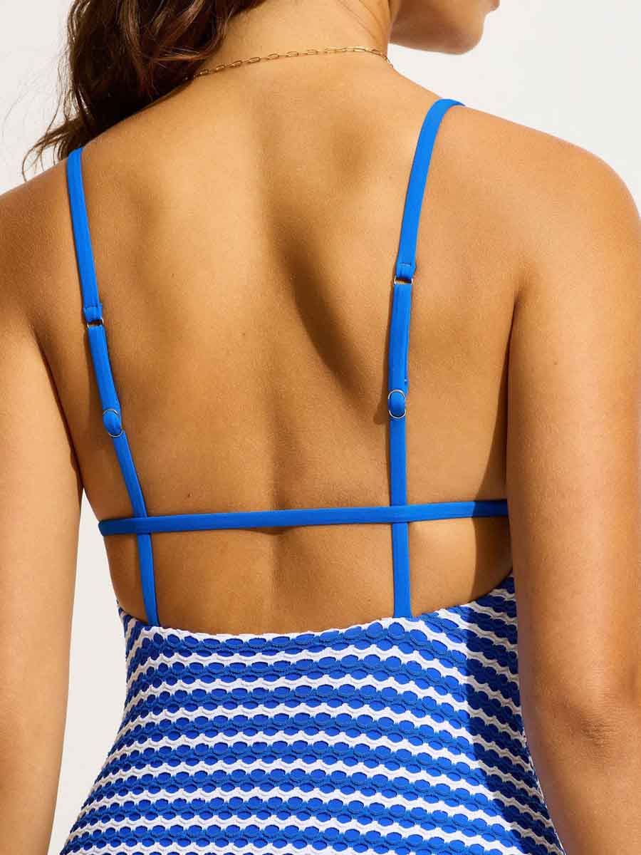 Seafolly Mesh Effect V Neck One Piece in Azure