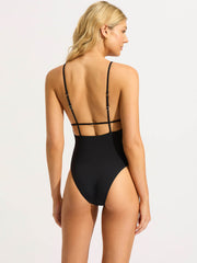 Seafolly SF Collective V Neck One Piece in Black, view 2, click to see full size