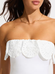 Seafolly Lulu Bandeau One Piece w/ Flounce in White, view 4, click to see full size