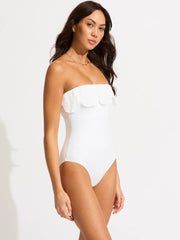 Seafolly Lulu Bandeau One Piece w/ Flounce in White, view 3, click to see full size