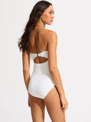 Seafolly Lulu Bandeau One Piece w/ Flounce in White, view 2, click to see full size