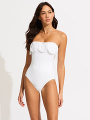 Seafolly Lulu Bandeau One Piece w/ Flounce in White, view 1, click to see full size
