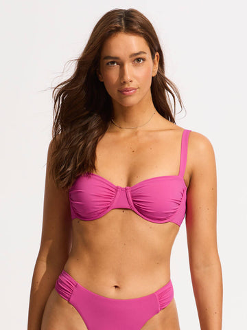 Seafolly Ruched Underwire Bra in Hot Pink