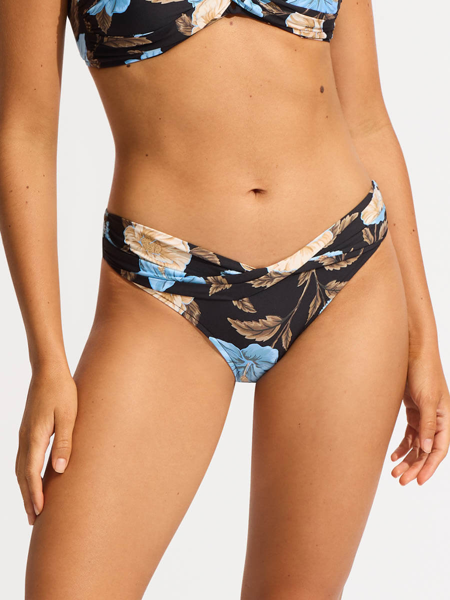 Seafolly Garden Party Twist Band Mini Hipster Bottoms in Black