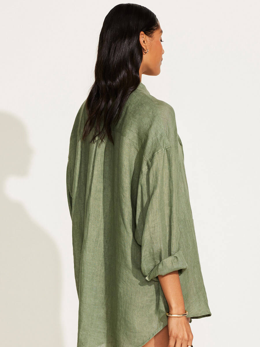 Vitamin A Playa Linen Boyfriend Shirt in Agave EcoLinen