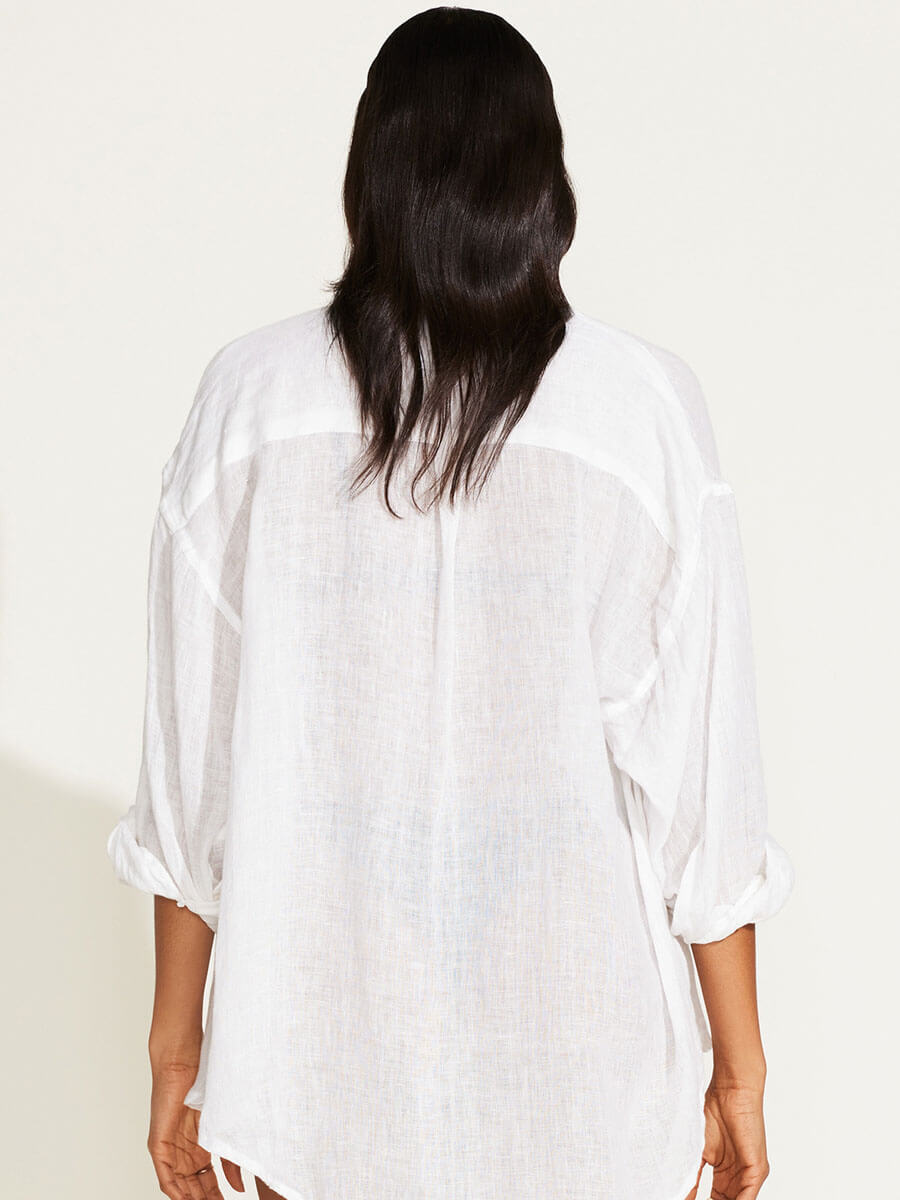 Vitamin A Playa Linen Boyfriend Shirt in White EcoLinen