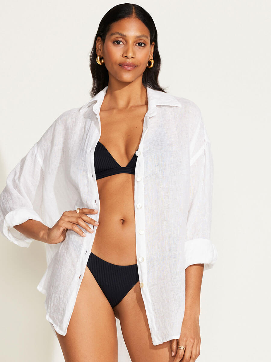 Vitamin A Playa Linen Boyfriend Shirt in White EcoLinen
