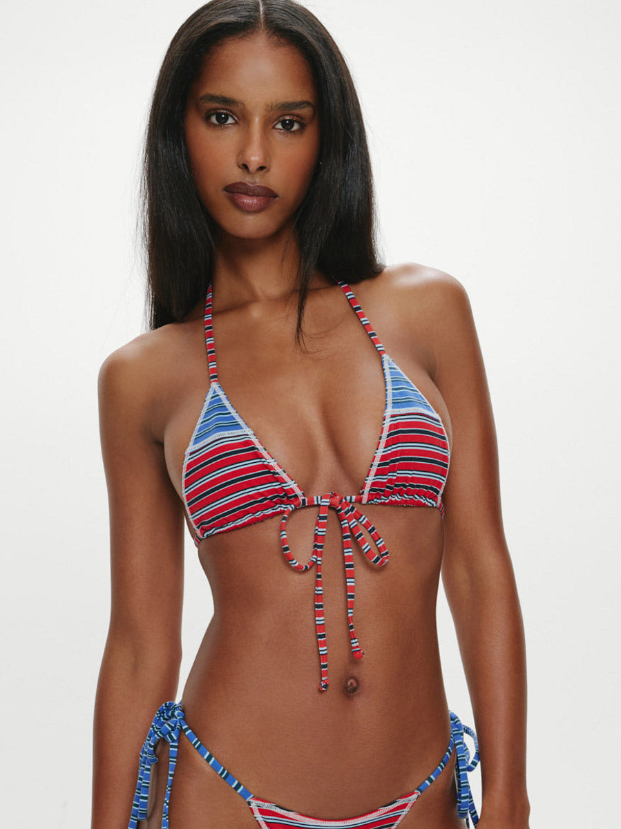 Frankies Bikinis Paradise Micro Halter Top in Red Summer Stripe
