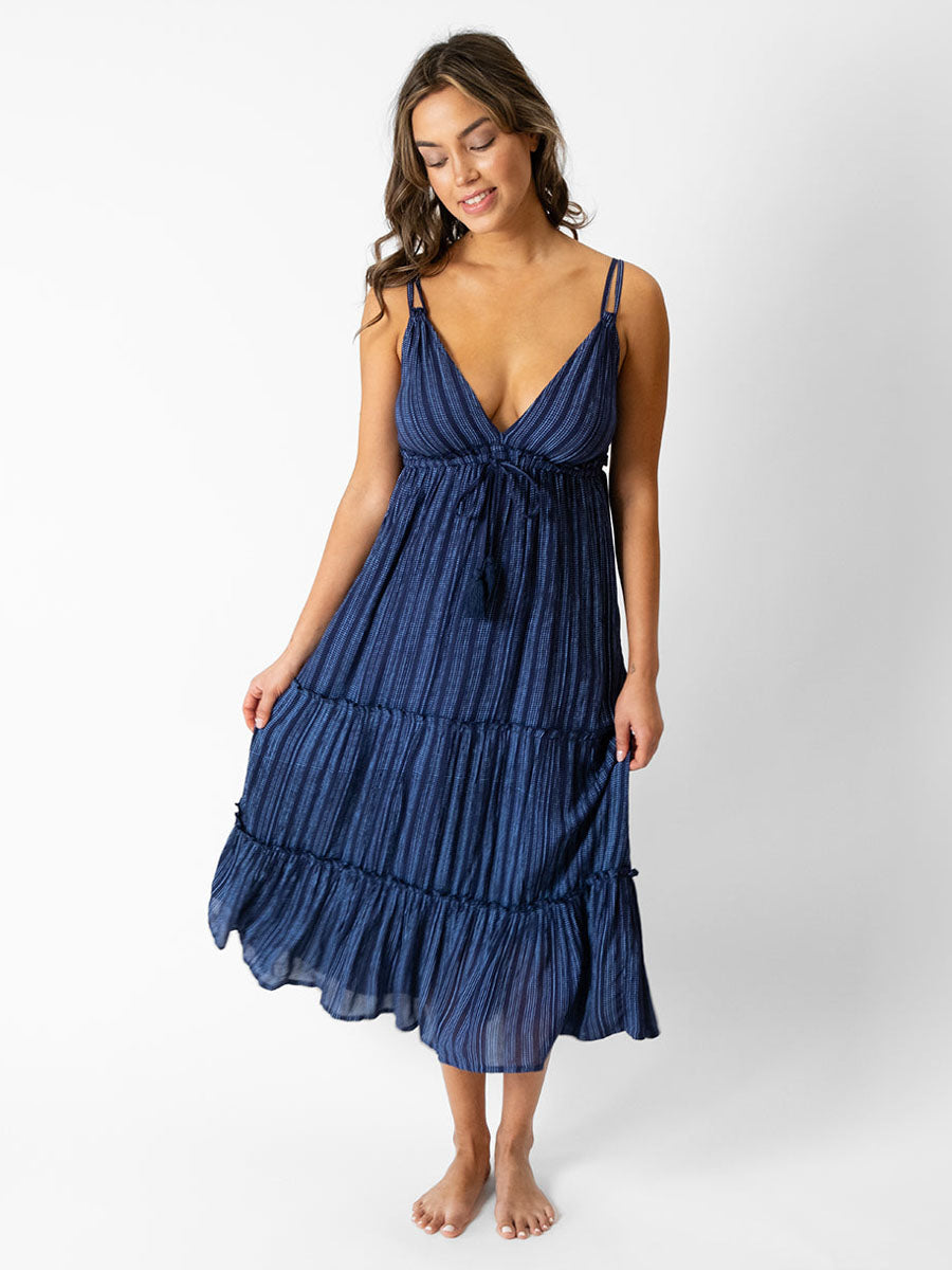 Koy Resort Marina Tiered Long Dress In Marina Stripe