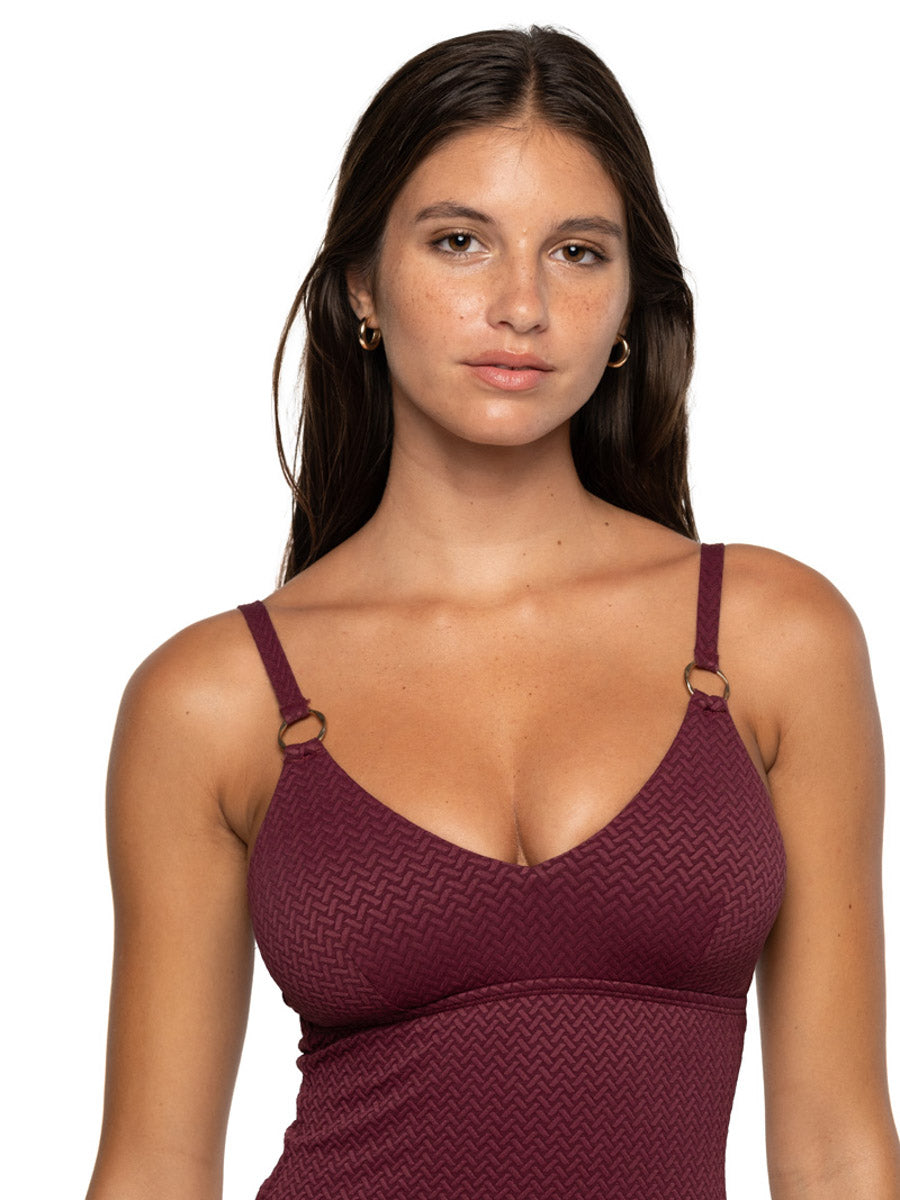 Nip Tuck Saranya Teresa Multifit Tankini Top in Maroon