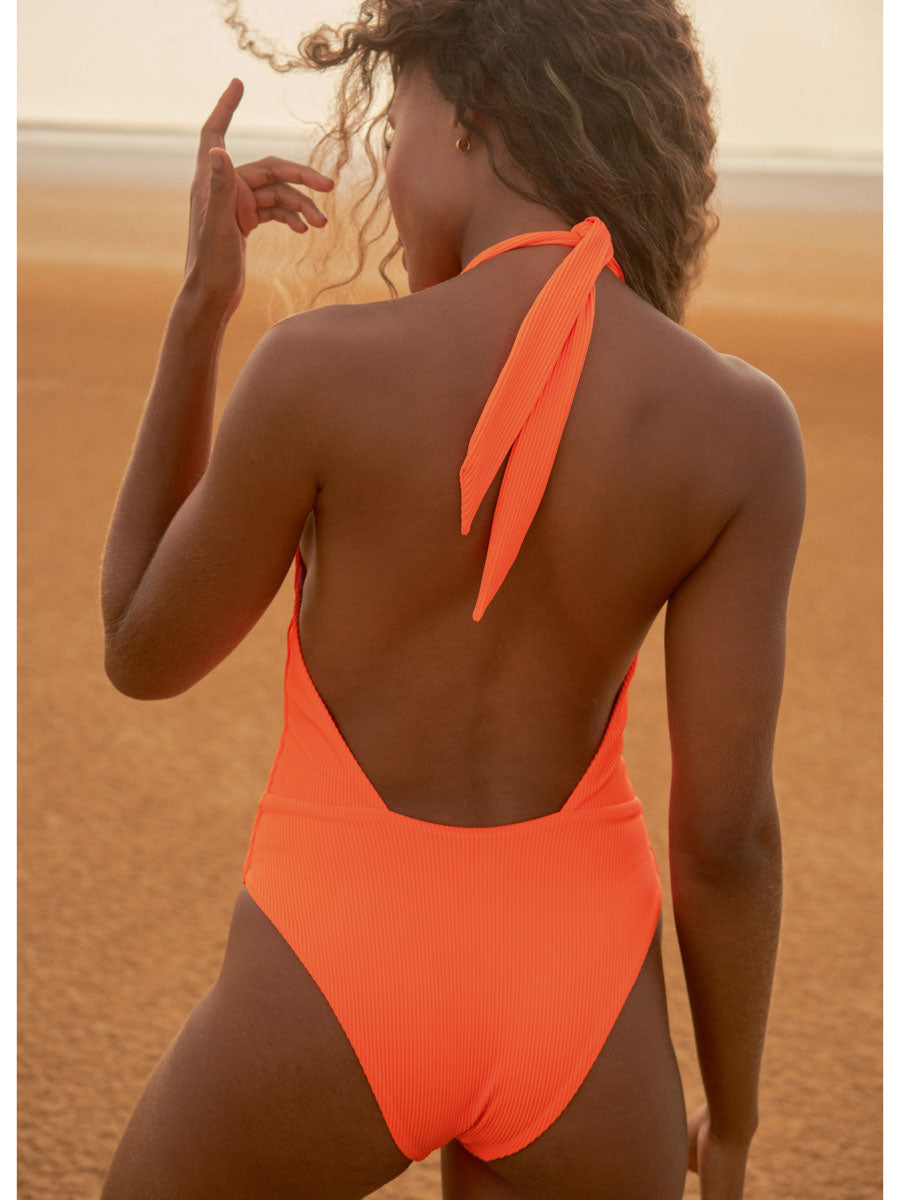 Maaji Tica V Plunge One Piece in Vibrant Orange