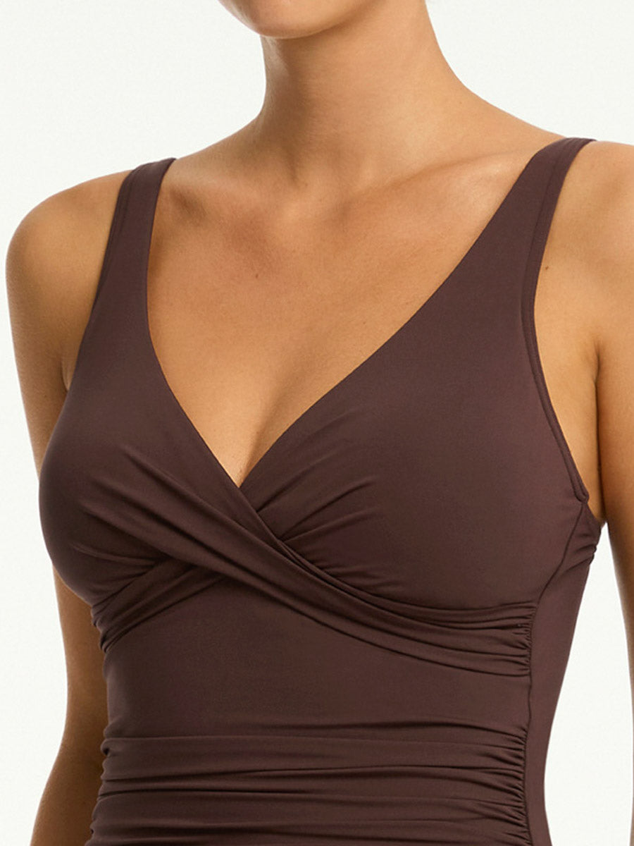 Essentials Cross Front One Piece in Cocoa