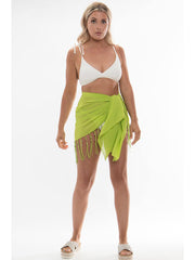Pia Rossini San Remo Beaded Sarong In Lime, view 2, click to see full size