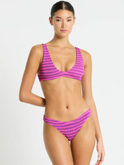 Bond-eye Lurex Scout Crop Top in Cerise Stripe, view 3, click to see full size