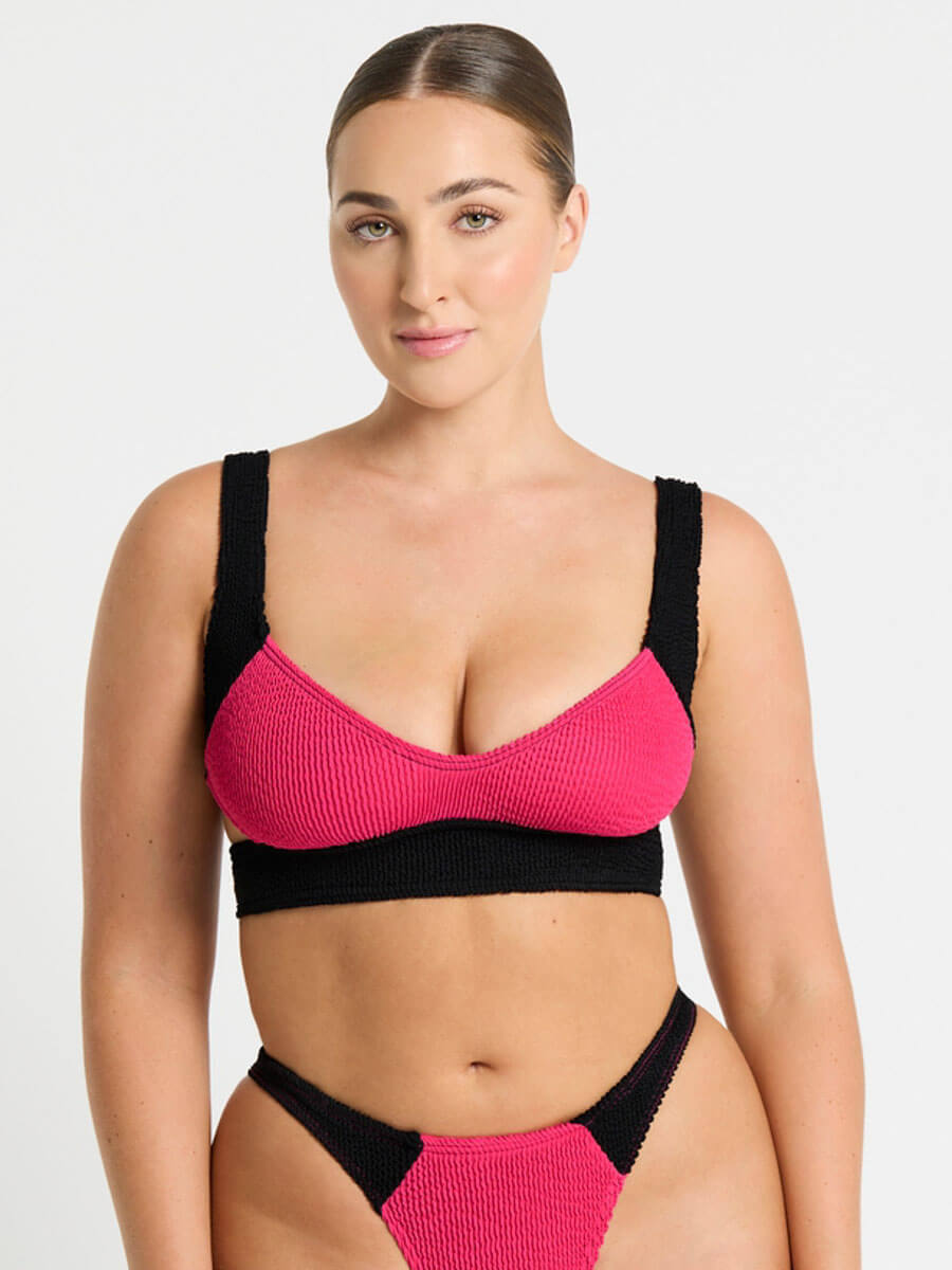 Bond-eye Splice Nino Crop Top in Raspberry/Black