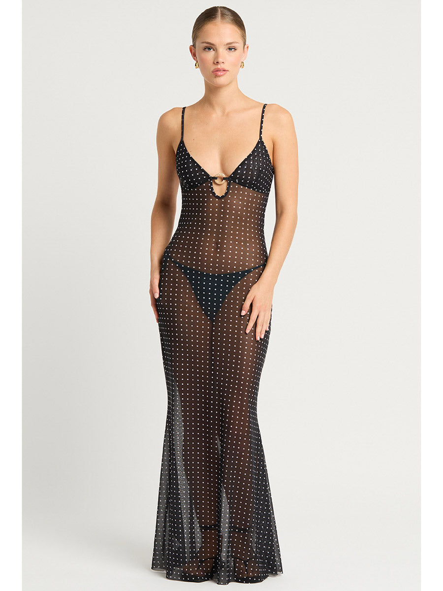 Bond-eye Cindy Ring Maxi Dress In Polka Dot Mesh