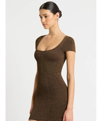 Bond-eye Jerrie Dress In Cocoa Lurex, view 3, click to see full size