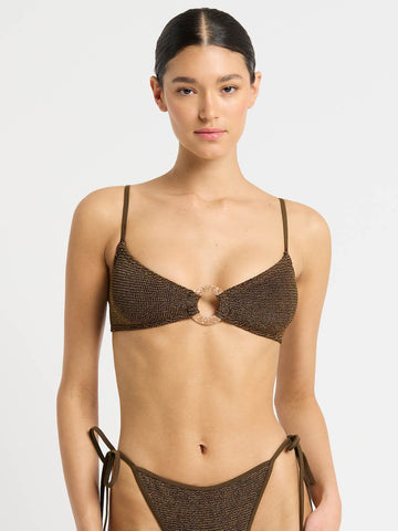 Bond-eye Ring Lissio Crop Top In Cocoa Lurex