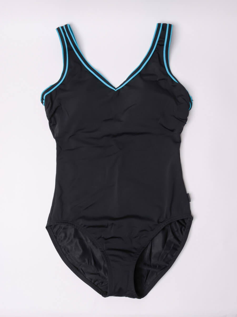 Finz One Piece V Neck V Back In Black/Teal