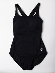 Finz Crossover Back One Piece in Black, view 1, click to see full size