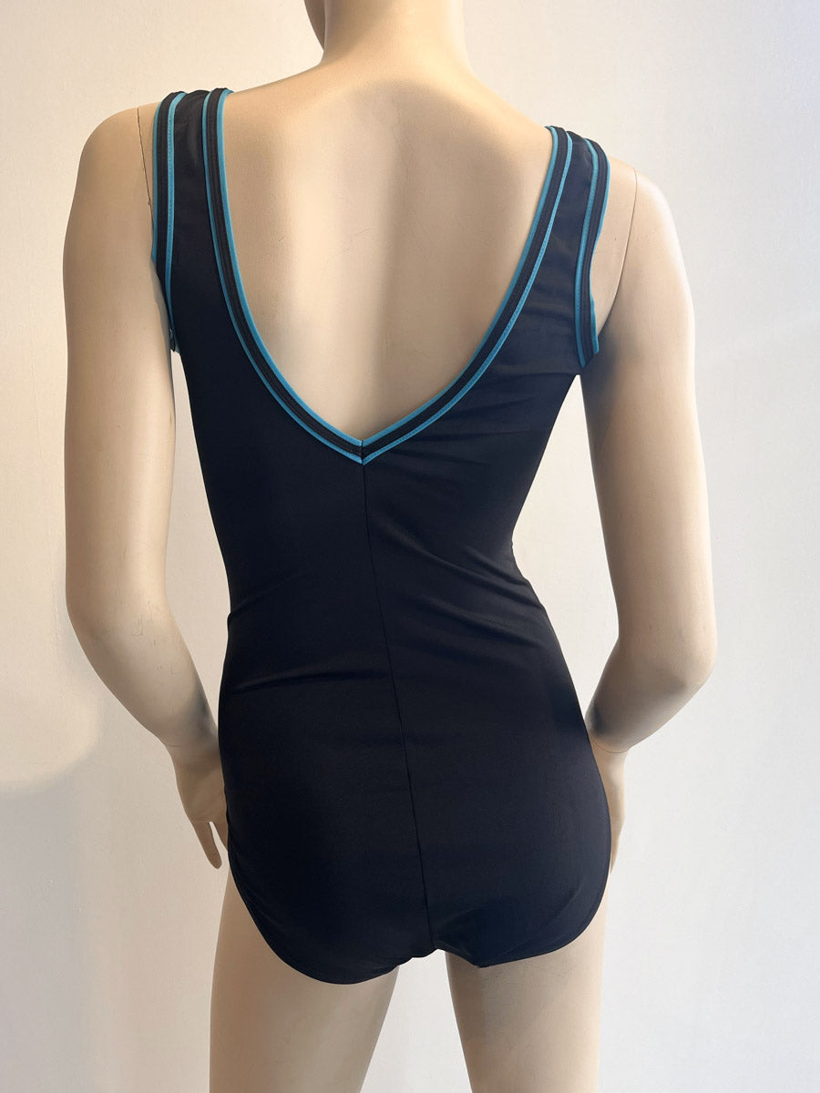 Finz One Piece V Neck V Back In Black/Teal