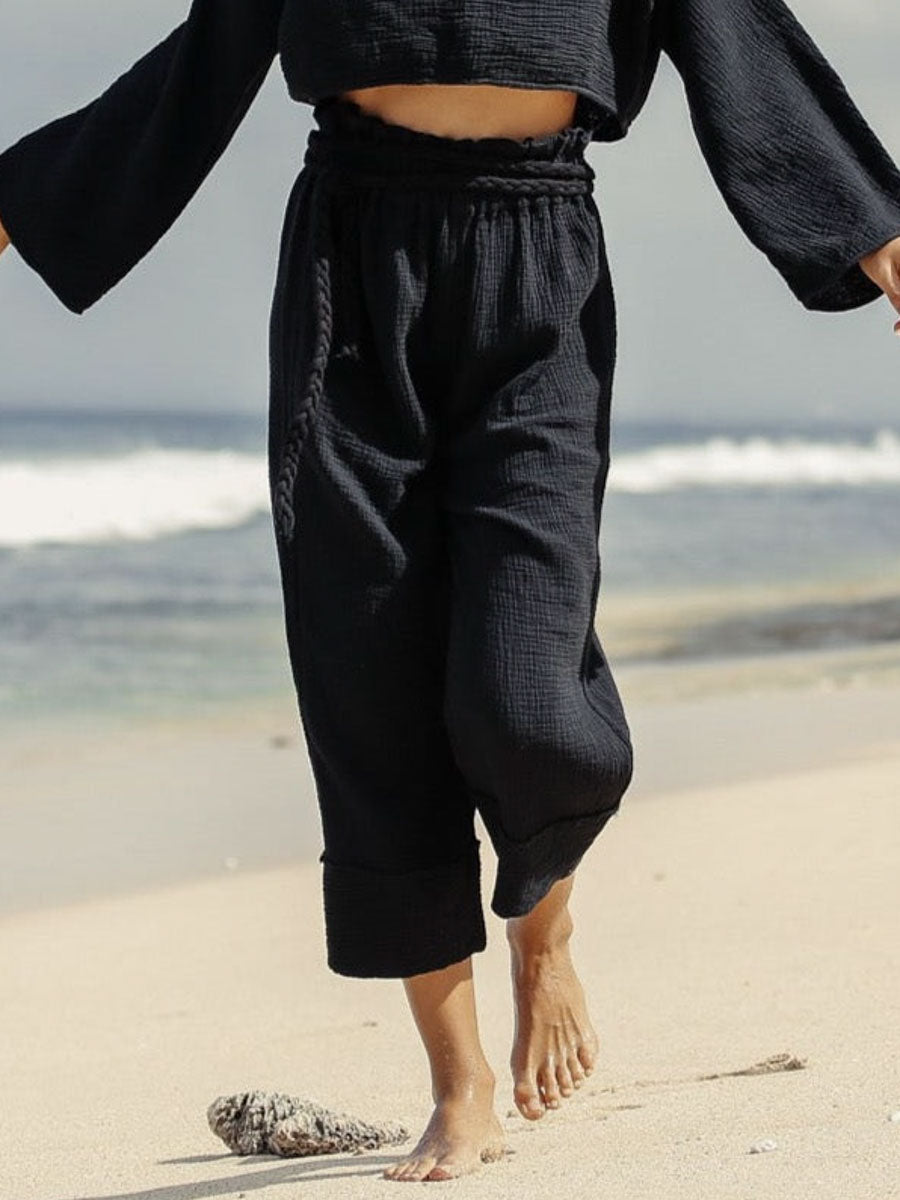 Handloom Paloma Paper Bag Pants In Black