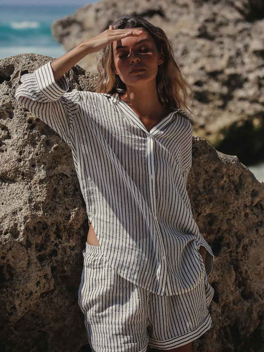 Handloom Ocean Short In Black Stripes