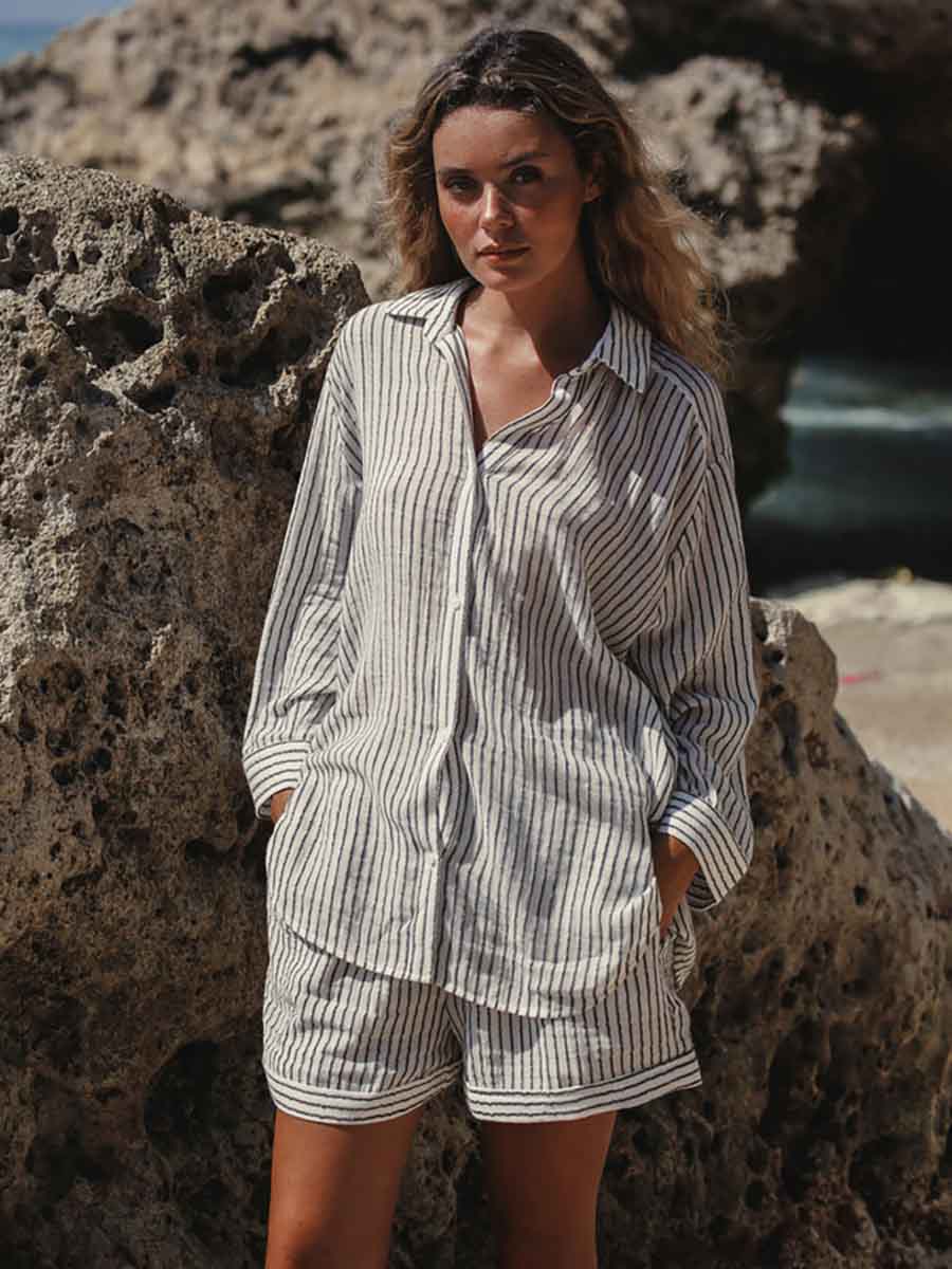 Handloom Ocean Short In Black Stripes