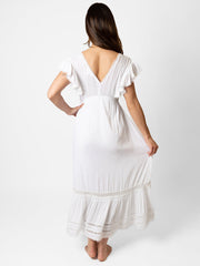 Koy Resort Miami Ruffle Sleeve Maxi Dress In White, view 3, click to see full size