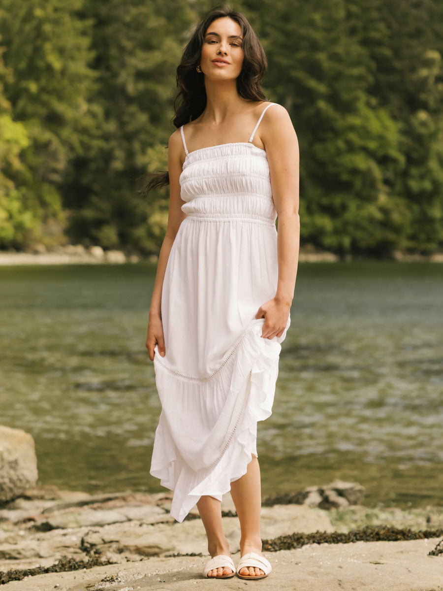 Koy Resort Miami Luxe Smocked Tiered Dress in White