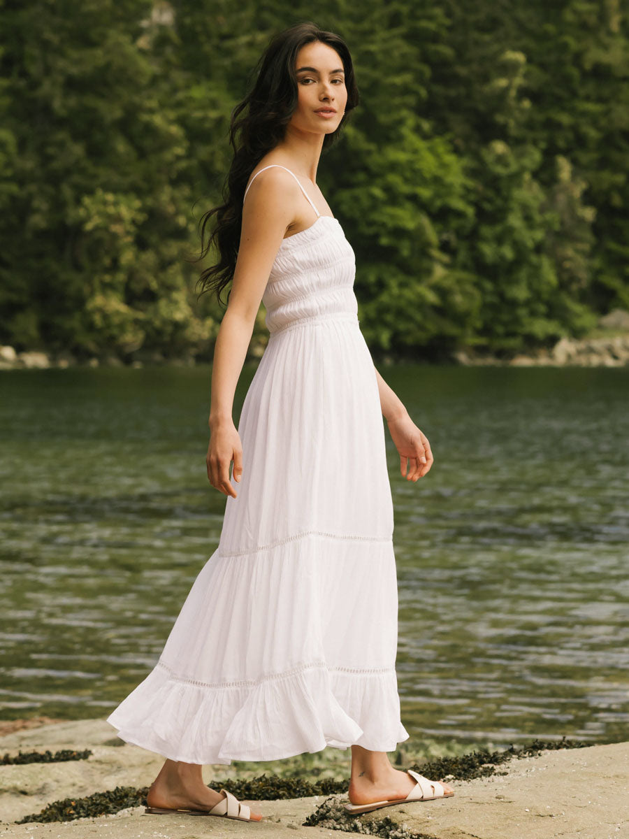 Koy Resort Miami Luxe Smocked Tiered Dress in White