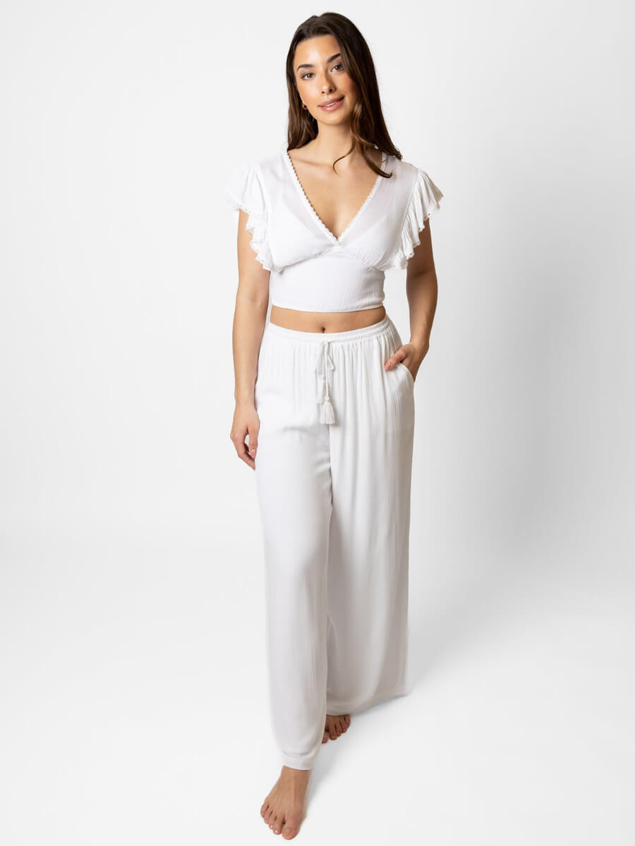Koy Resort Miami Tie Front Pant In White