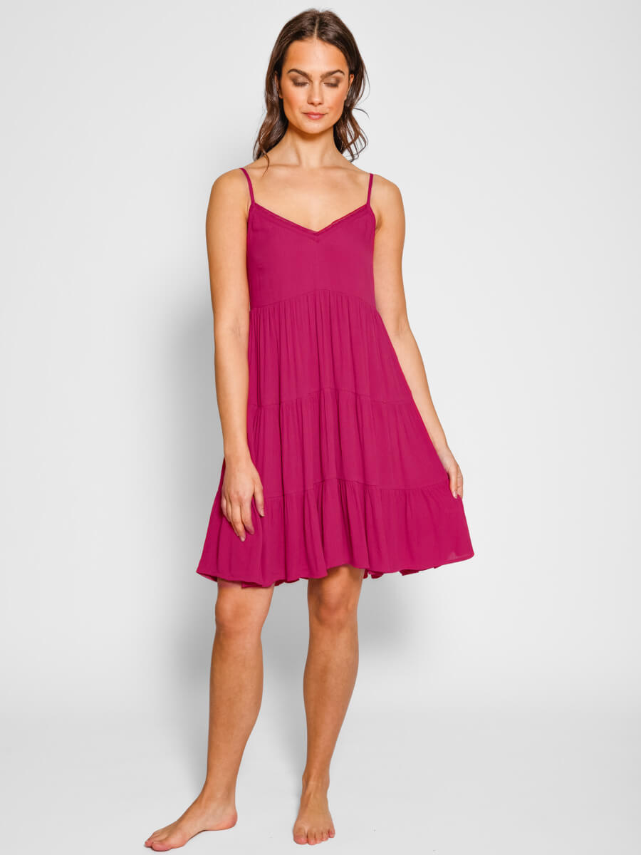 Koy Resort Mini Tier Dress in Sangria