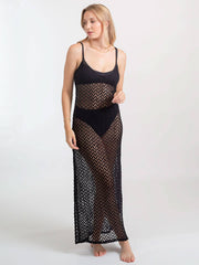 Koy Resort Zuma Crochet Slip Dress in Black, view 1, click to see full size