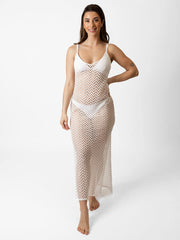 Koy Resort Zuma Crochet Slip Dress in White, view 1, click to see full size