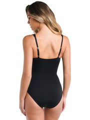 La Blanca Island Goddess Twist Keyhole One Piece in Black, view 2, click to see full size