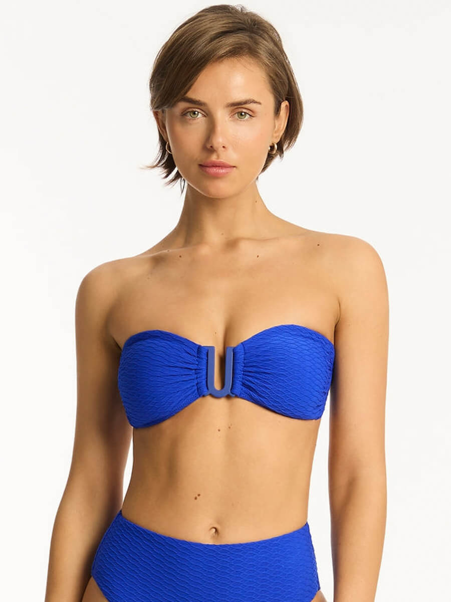 Sea Level Honeycomb U Bar Bandeau Top in Cobalt