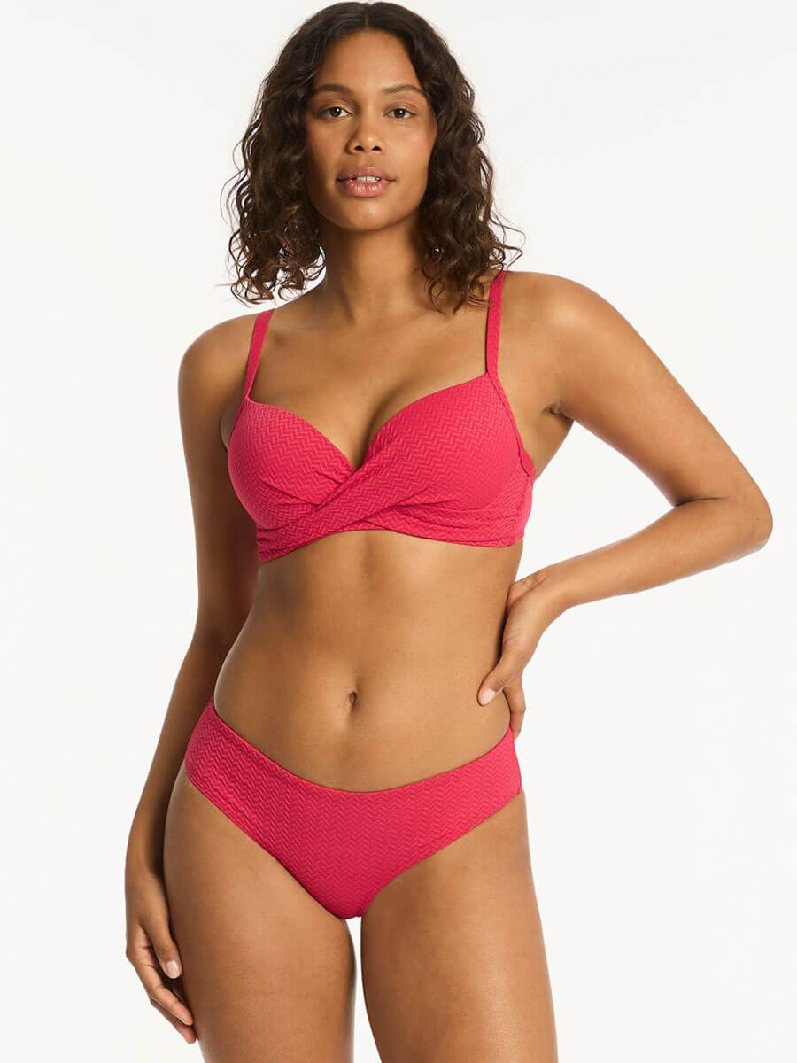Sea Level Nouveau Mid Bikini Bottoms in Raspberry