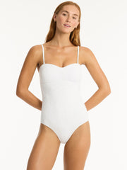 Sea Level Interlace Bandeau One Piece in White, view 3, click to see full size