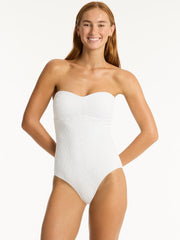 Sea Level Interlace Bandeau One Piece in White, view 1, click to see full size