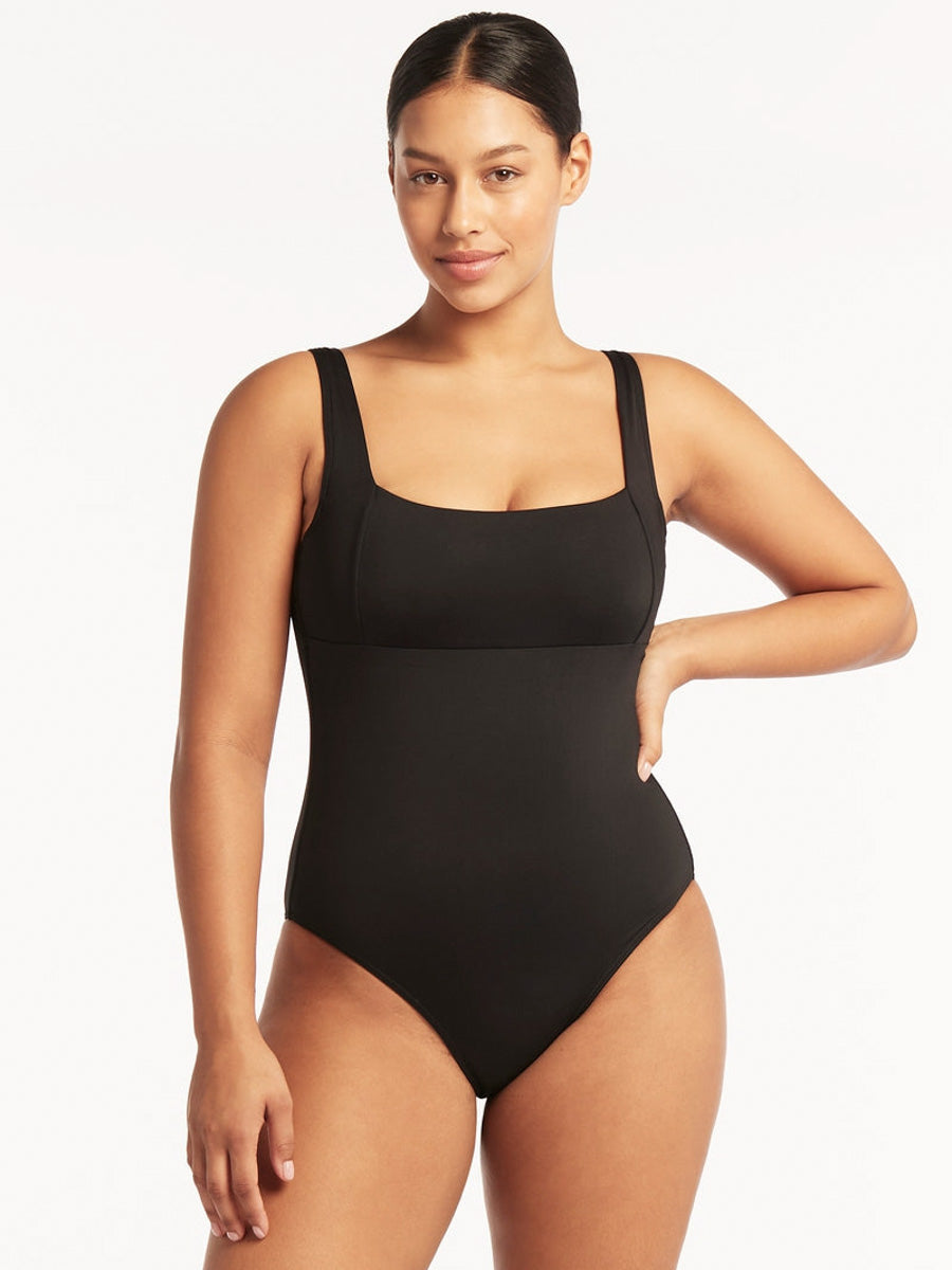 Sea Level Essentials Square Neck One Piece In Black