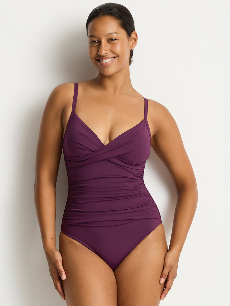 Essentials Cross Front Scoop Back One Piece in Claret