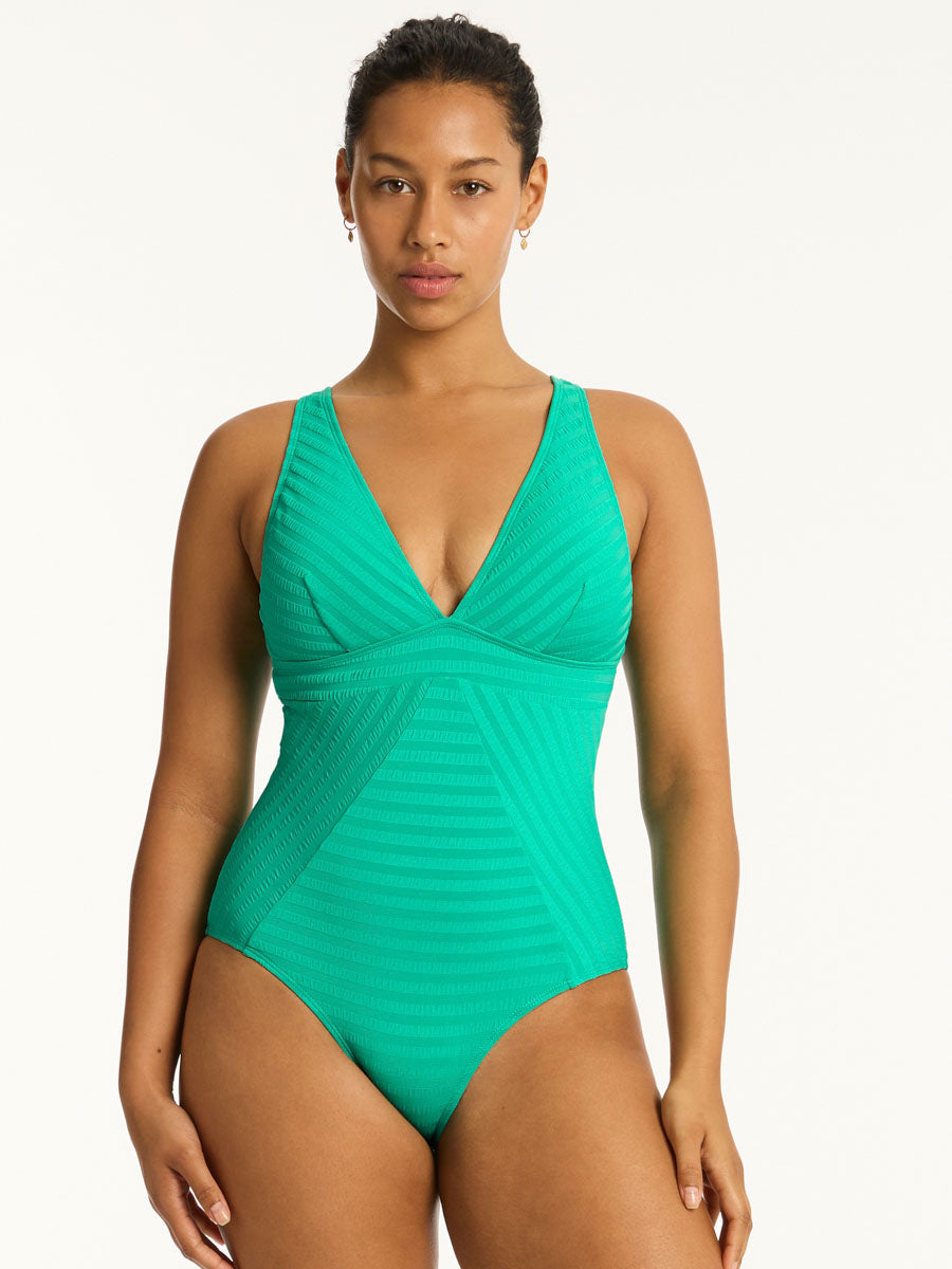 Sea Level Capri Panel Line One Piece In Evergreen