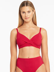 Sea Level Essentials Cross Front Underwire Bra in Red, view 1, click to see full size