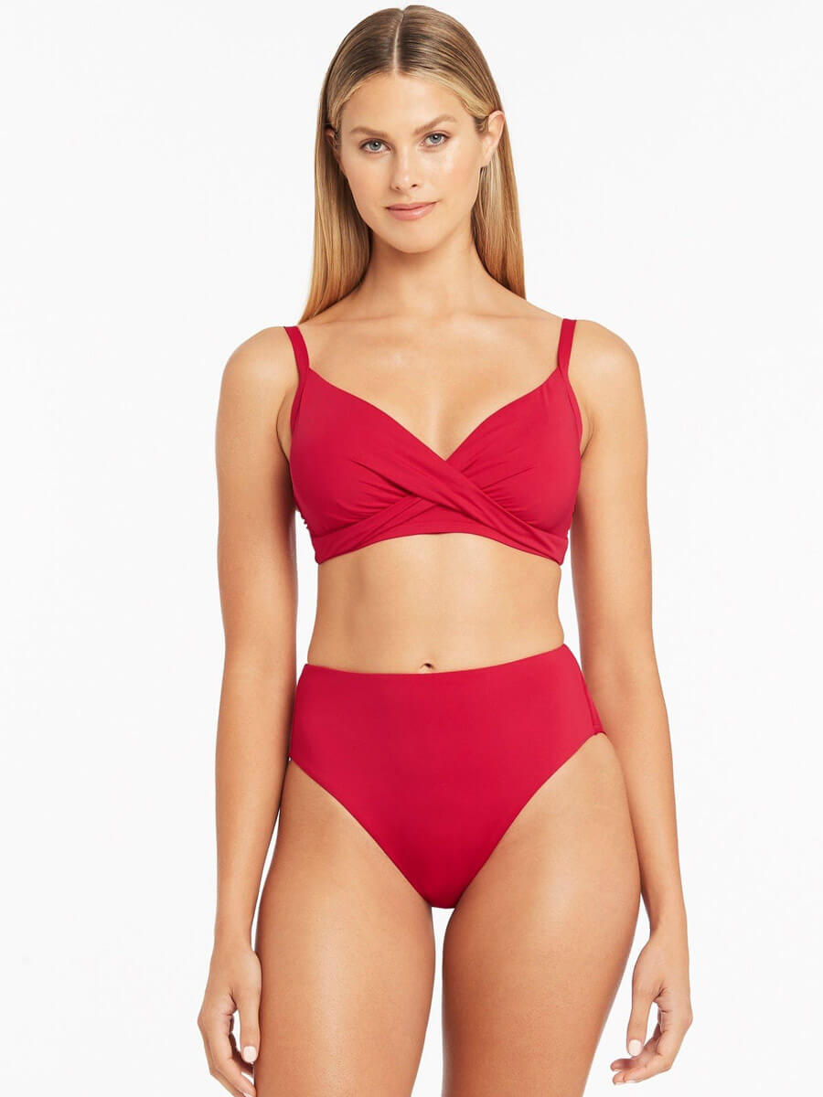 Sea Level Essentials Cross Front Underwire Bra in Red
