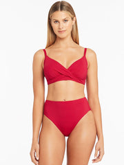 Sea Level Essentials Cross Front Underwire Bra in Red, view 4, click to see full size