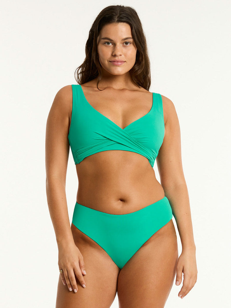 Sea Level Essentials Mid Bikini Bottom In Evergreen