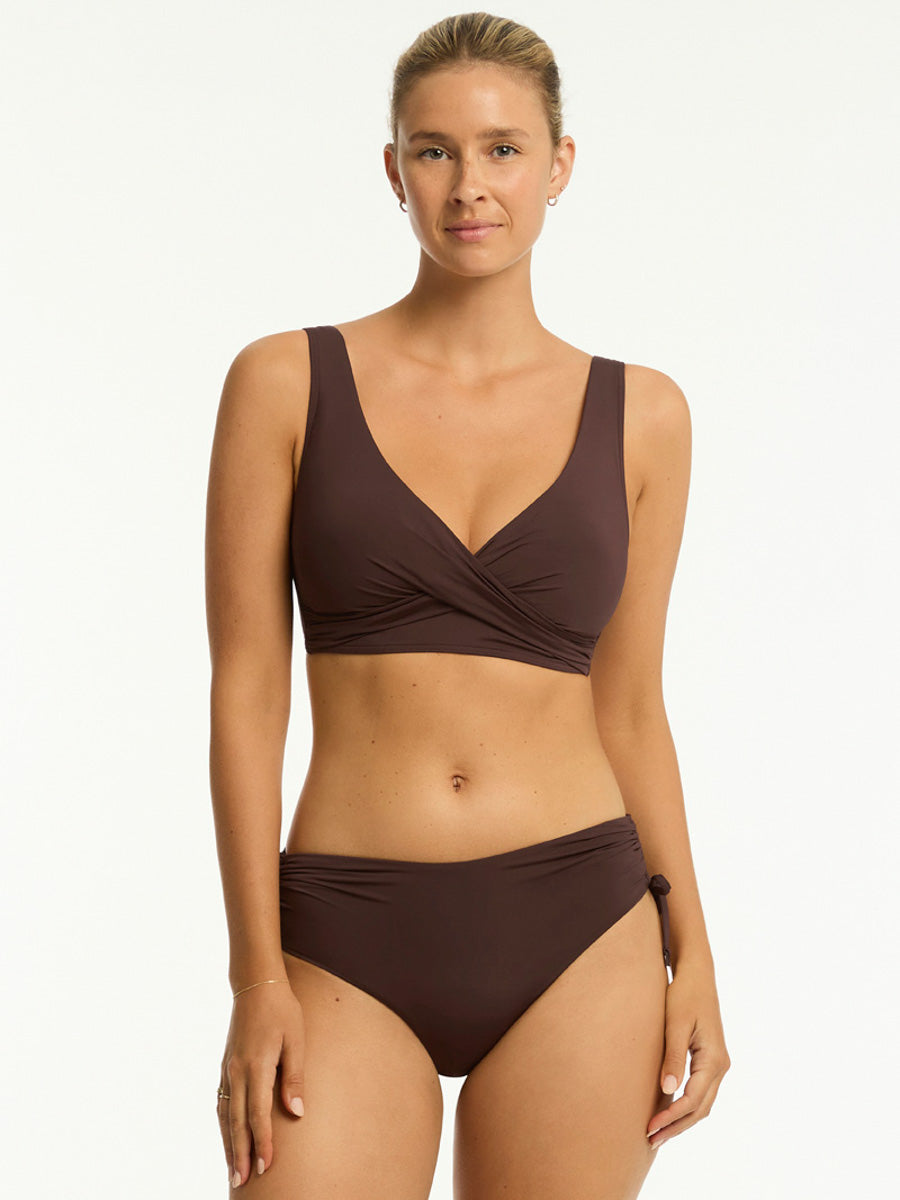 Sea Level Essentials Cross Front Bra in Cocoa