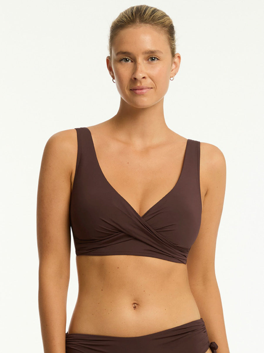 Sea Level Essentials Cross Front Bra in Cocoa