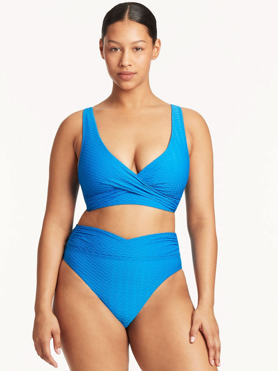Sea Level Honeycomb Cross Front Multift Top in Capri